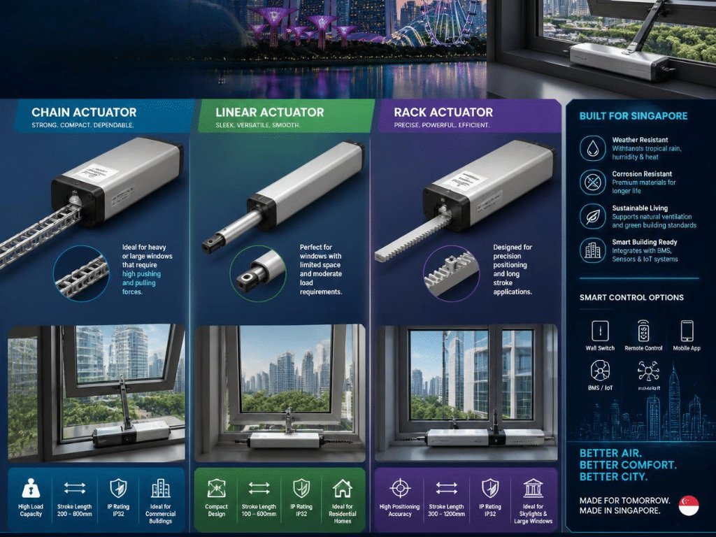 Window Actuator Singapore: Chain, Linear & Rack Types Chain, linear, or rack actuator: what's the difference?